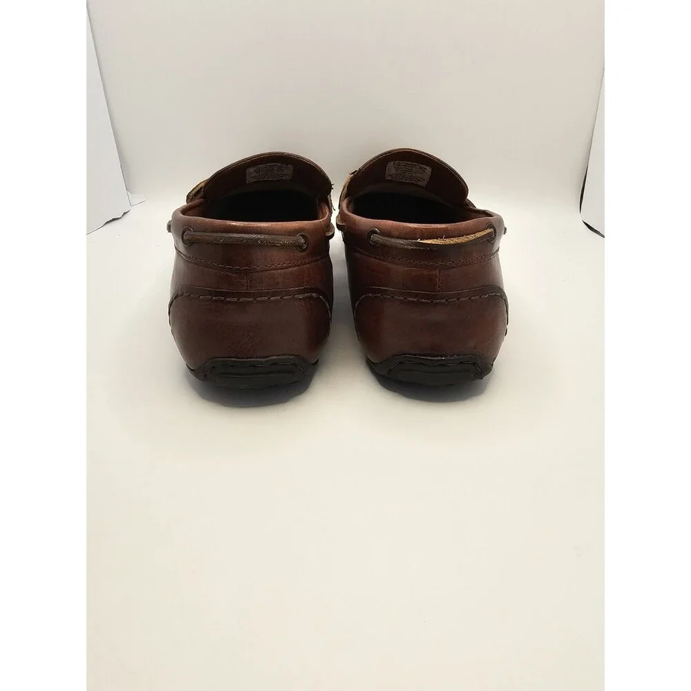 Curt & Larson Mens Leather Moccasin Driving Loafers Brown Tie Top Casual sz10